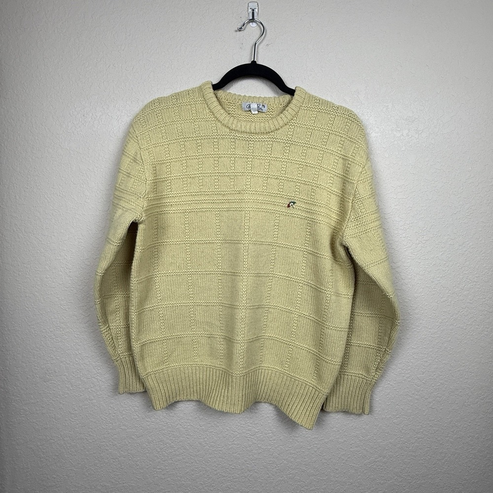 Vtg 1985 Arnold Palmer Wool Blend Golf Sweater Korea Yellow Chunky Preppy Sz L